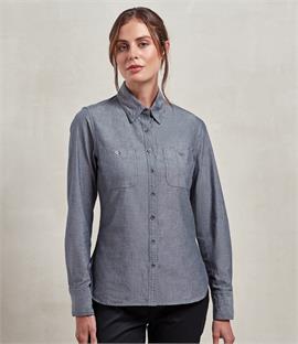 Premier Ladies Organic Fairtrade Certified Long Sleeve Chambray Shirt